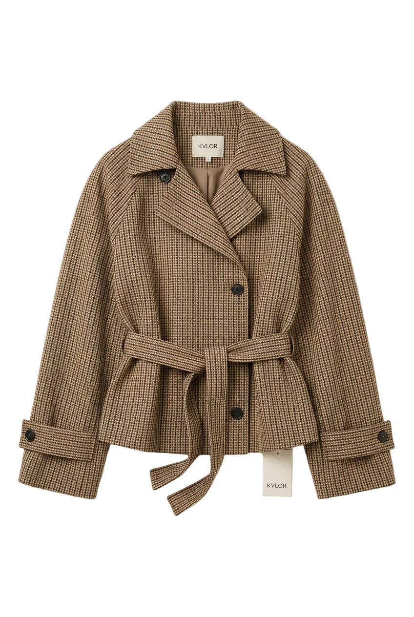 KVLOR™ Belted Plaid Jacket