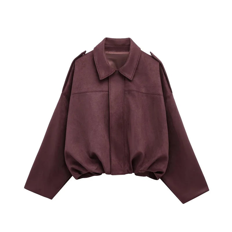KVLOR™ Oversized Faux Suede Bomber Jacket