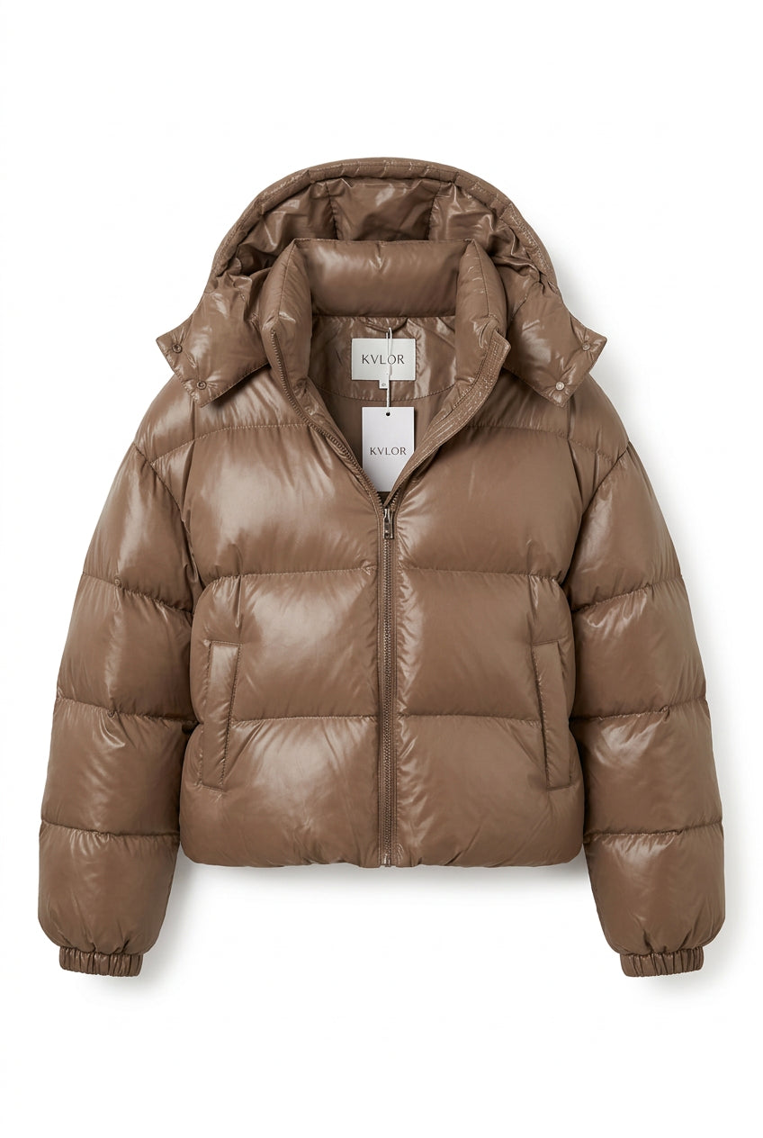 KVLOR™ Glossy Cropped Puffer Jacket