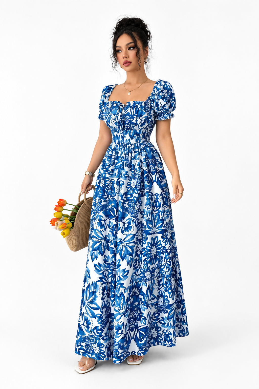 KVLOR™ Floral Tie-Back Maxi Dress