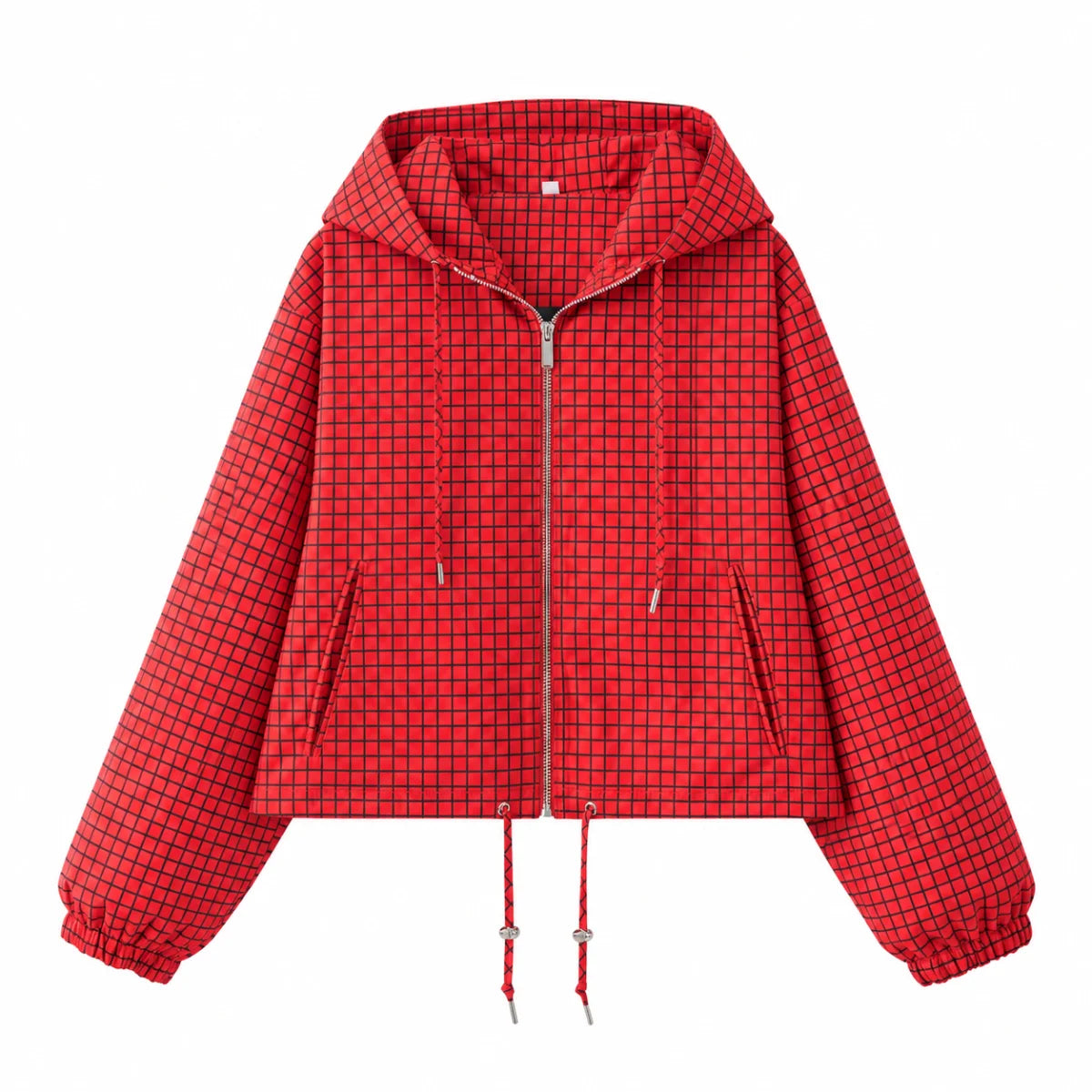 KVLOR™ Cropped Hooded Plaid Jacket