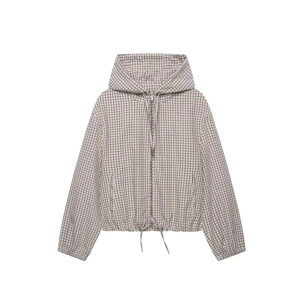 KVLOR™ Cropped Hooded Plaid Jacket