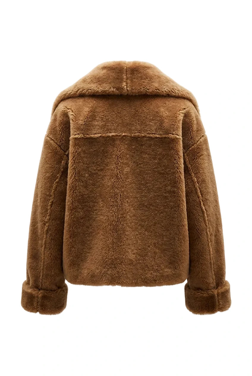 KVLOR™ Faux Fur Collar Cropped Jacket