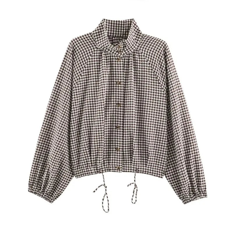 KVLOR™ Vintage Gingham Button-Up Jacket
