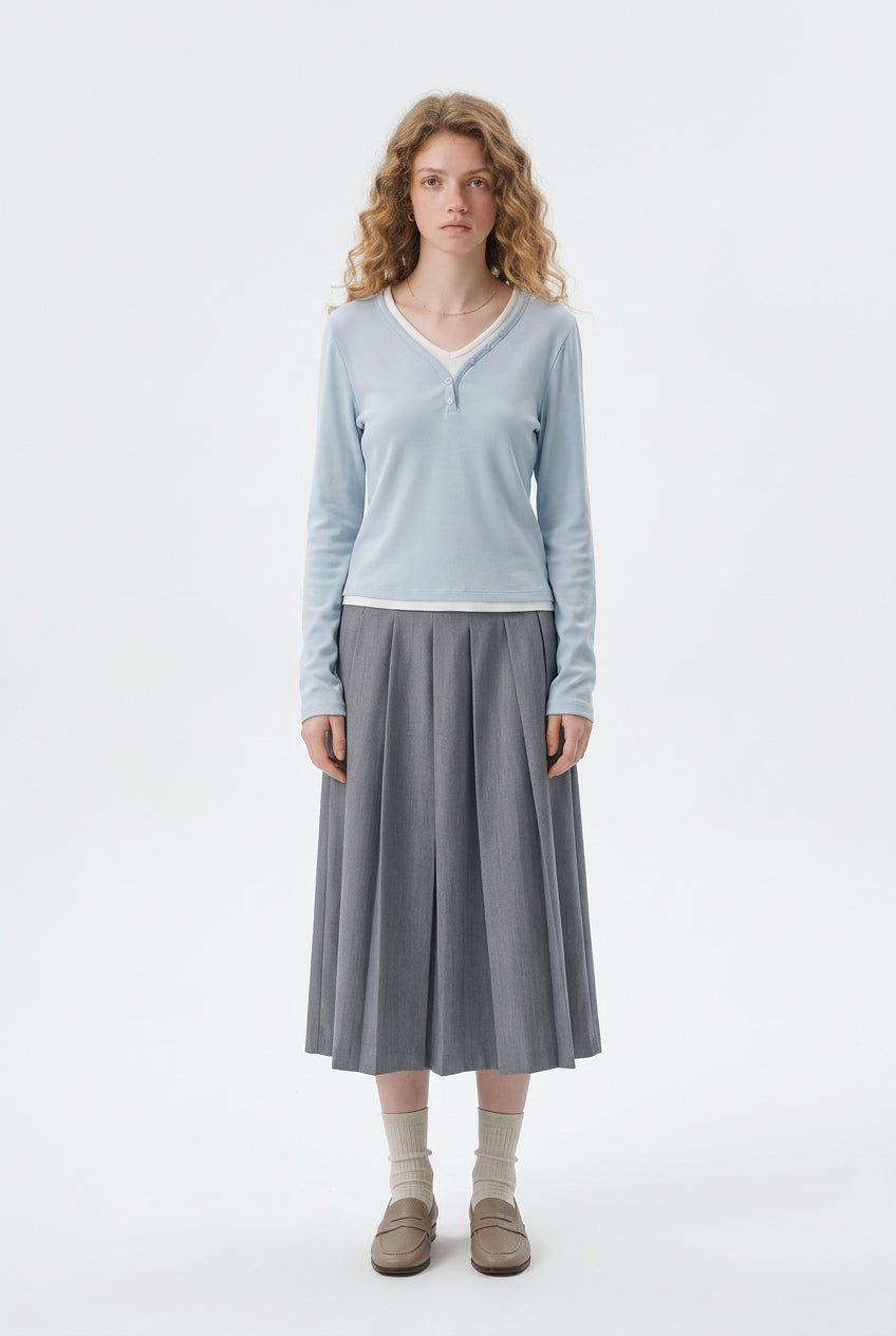 KVLOR™ Layered-Look V-Neck Top