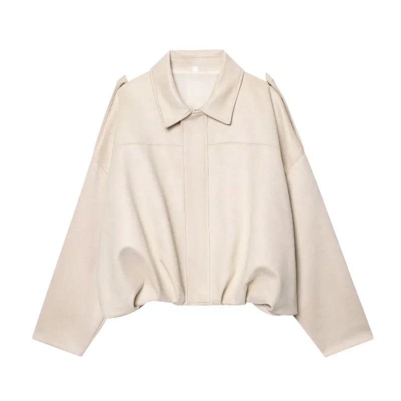 KVLOR™ Oversized Faux Suede Bomber Jacket