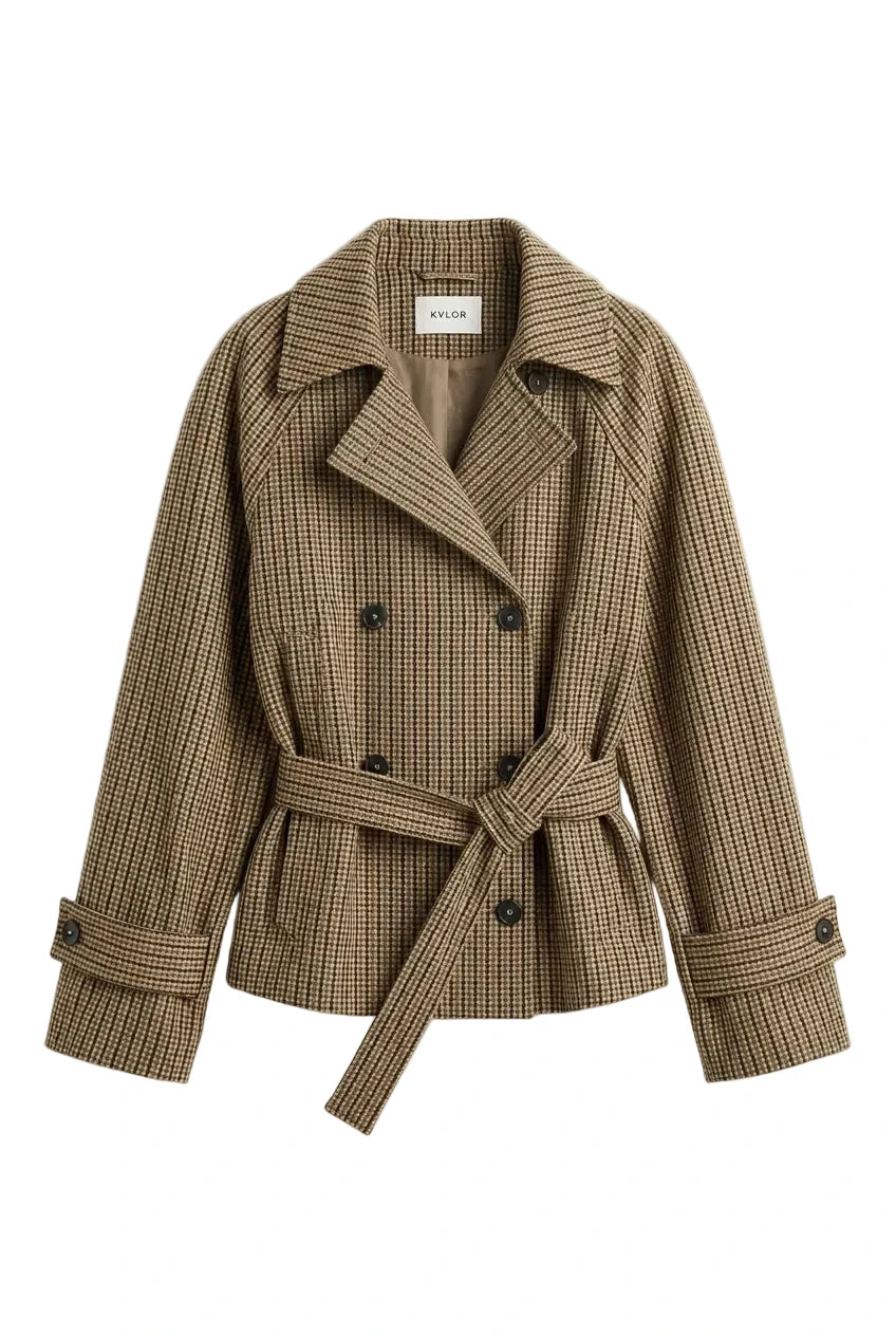 KVLOR™ Belted Plaid Jacket
