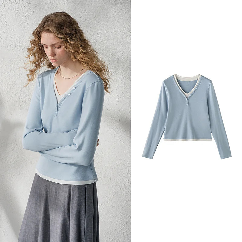 KVLOR™ Layered-Look V-Neck Top