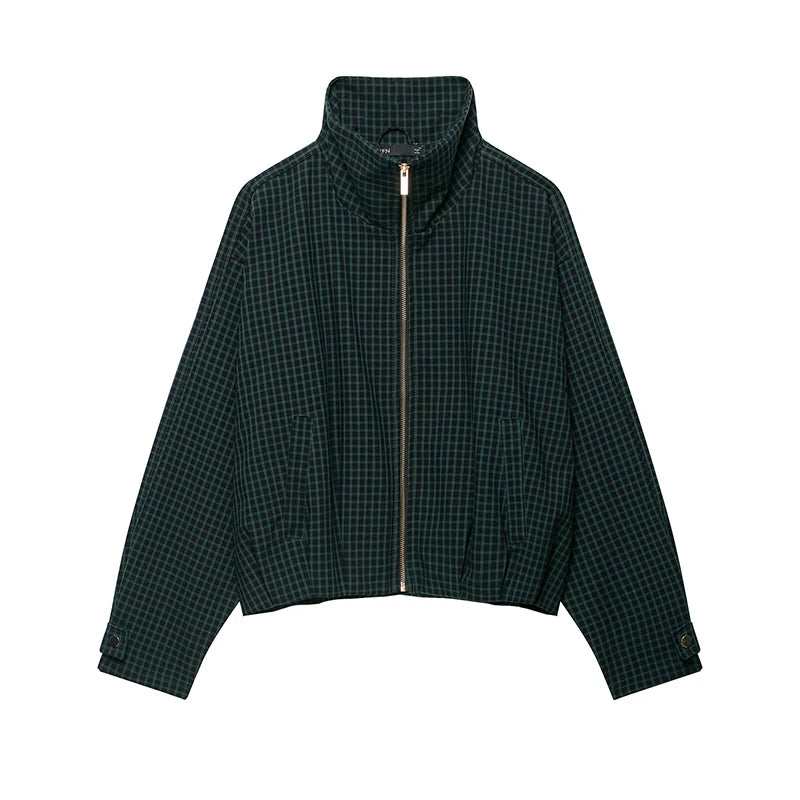 KVLOR™ Plaid Patchwork Stand-Collar Jacket