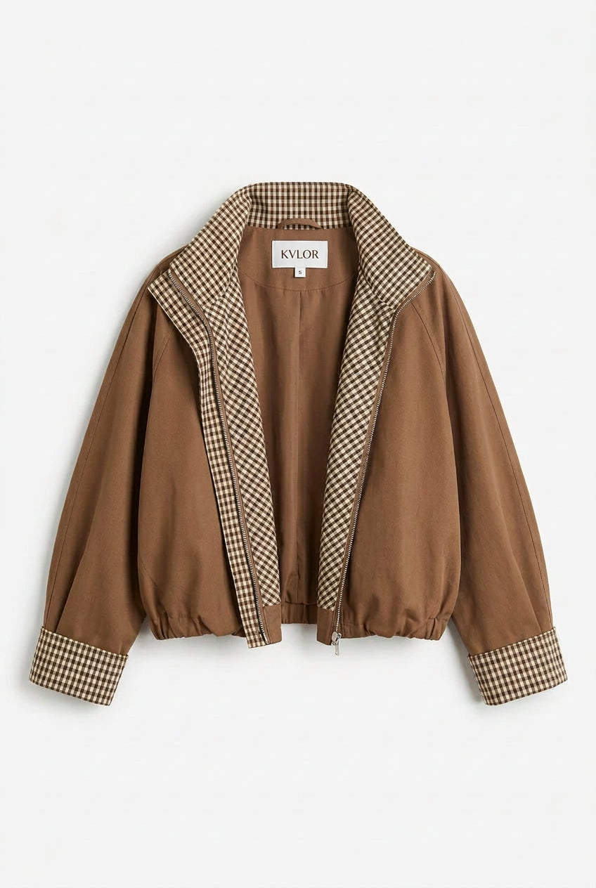 KVLOR™ Plaid Patchwork Stand-Collar Jacket