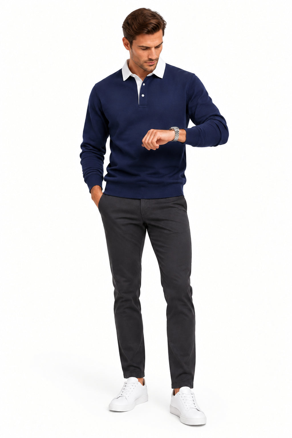 KVLOR™ Cotton Polo-Neck Sweatshirt
