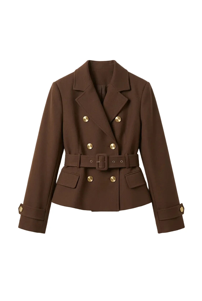 KVLOR™ Belted Double-Breasted Cropped Jacket