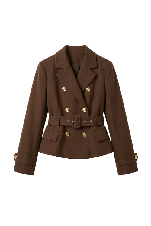 KVLOR™ Belted Double-Breasted Cropped Jacket