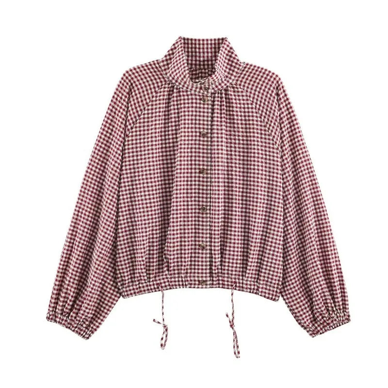 KVLOR™ Vintage Gingham Button-Up Jacket