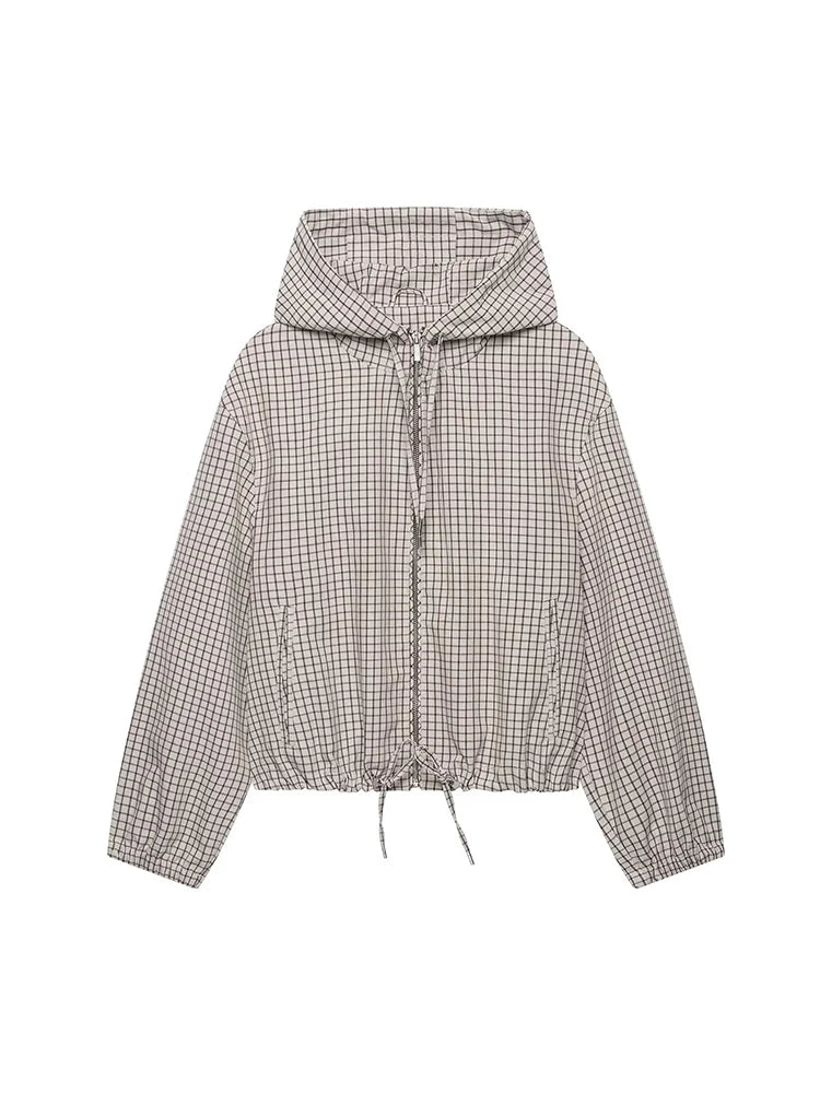 KVLOR™ Cropped Hooded Plaid Jacket