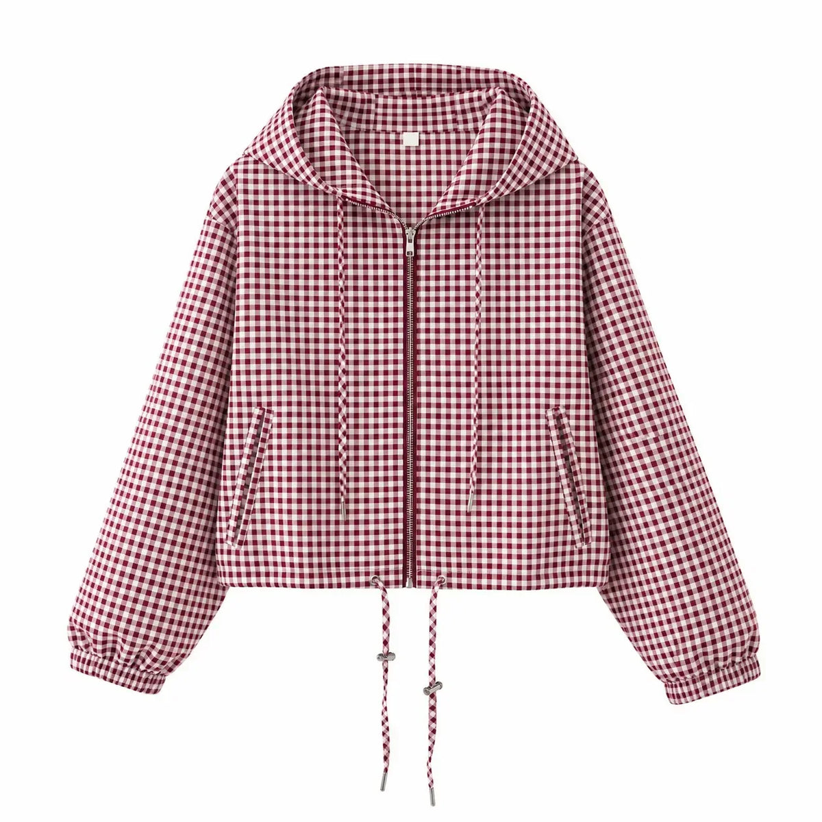 KVLOR™ Cropped Hooded Plaid Jacket