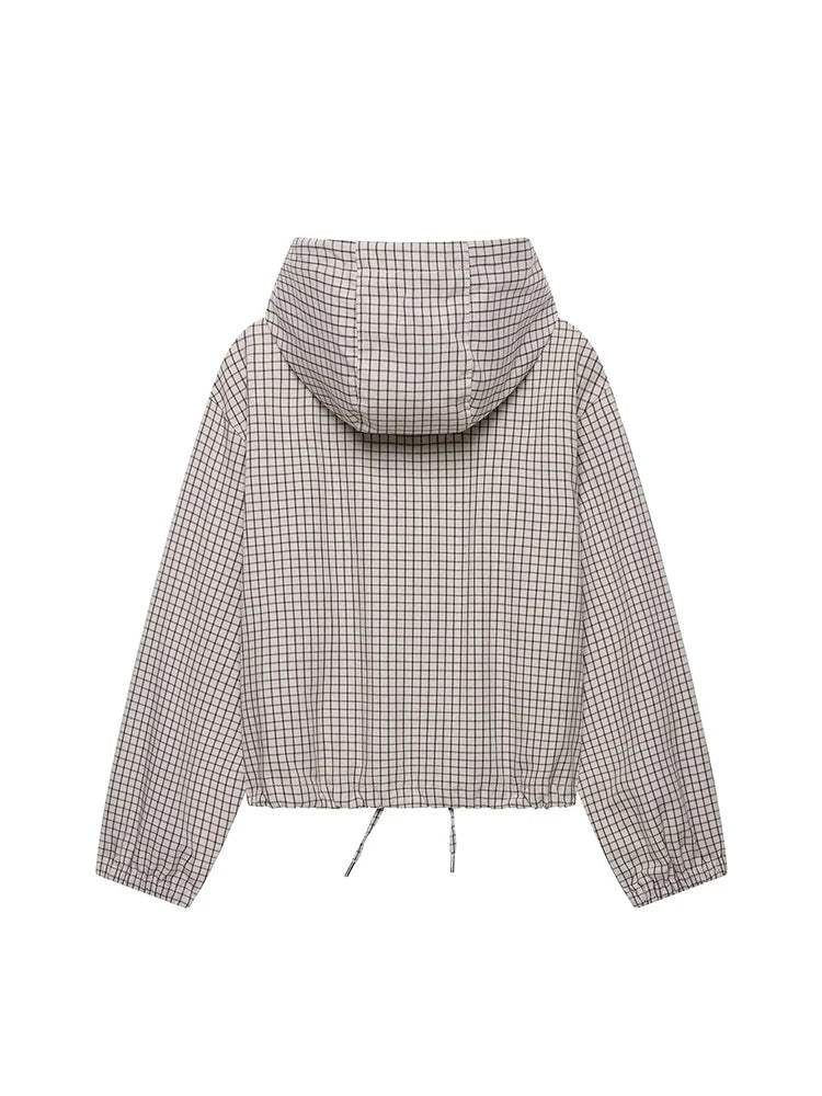 KVLOR™ Cropped Hooded Plaid Jacket