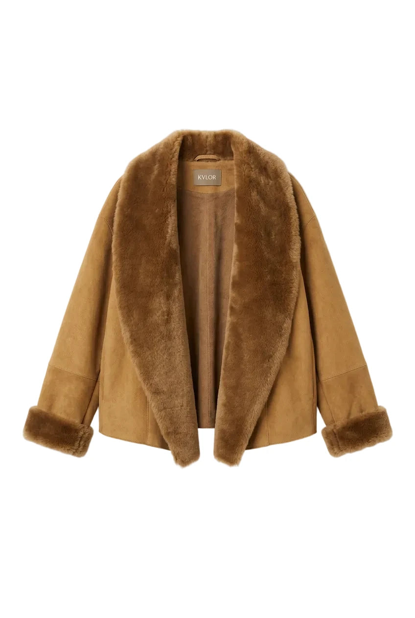 KVLOR™ Faux Fur Collar Cropped Jacket