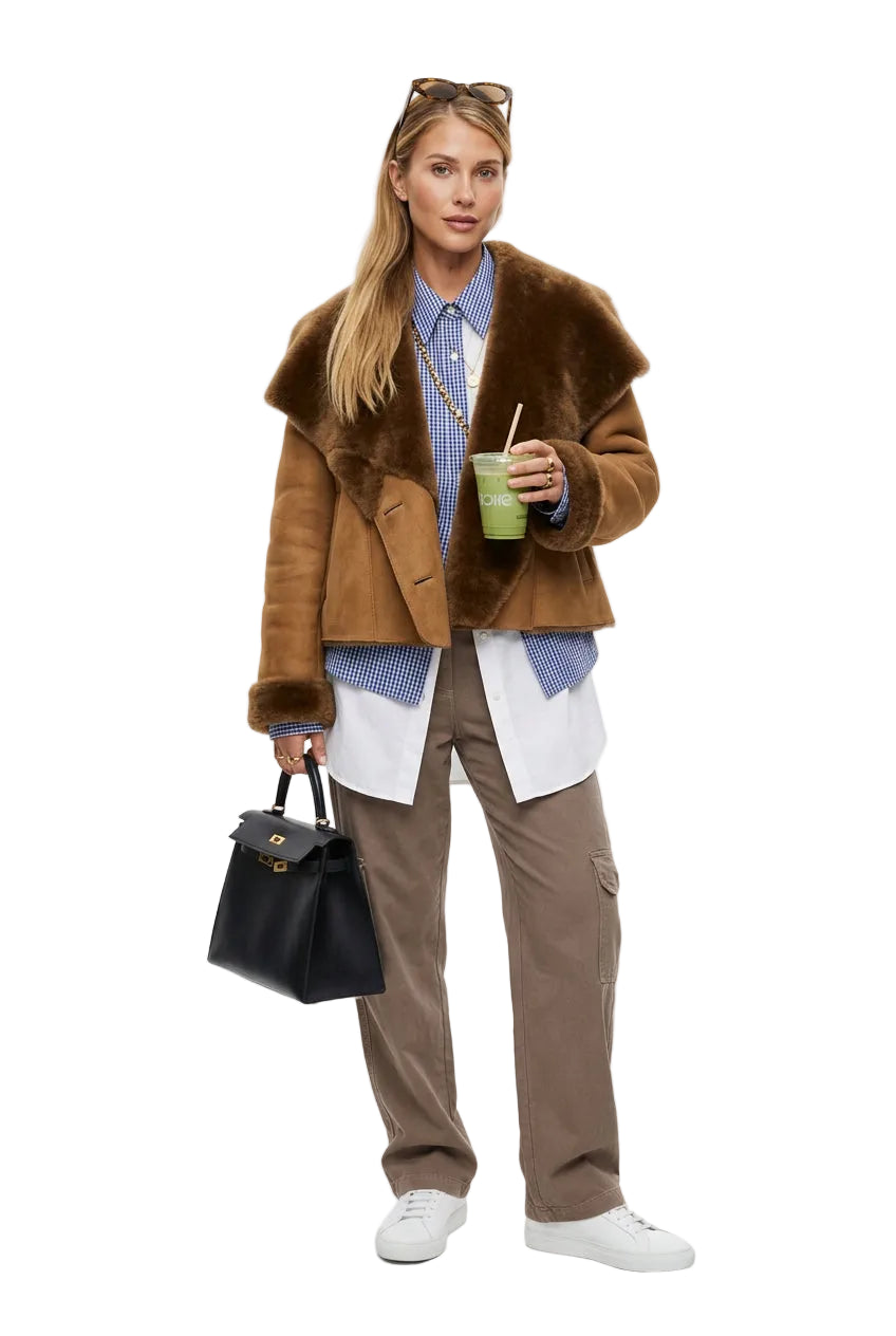 KVLOR™ Faux Fur Collar Cropped Jacket