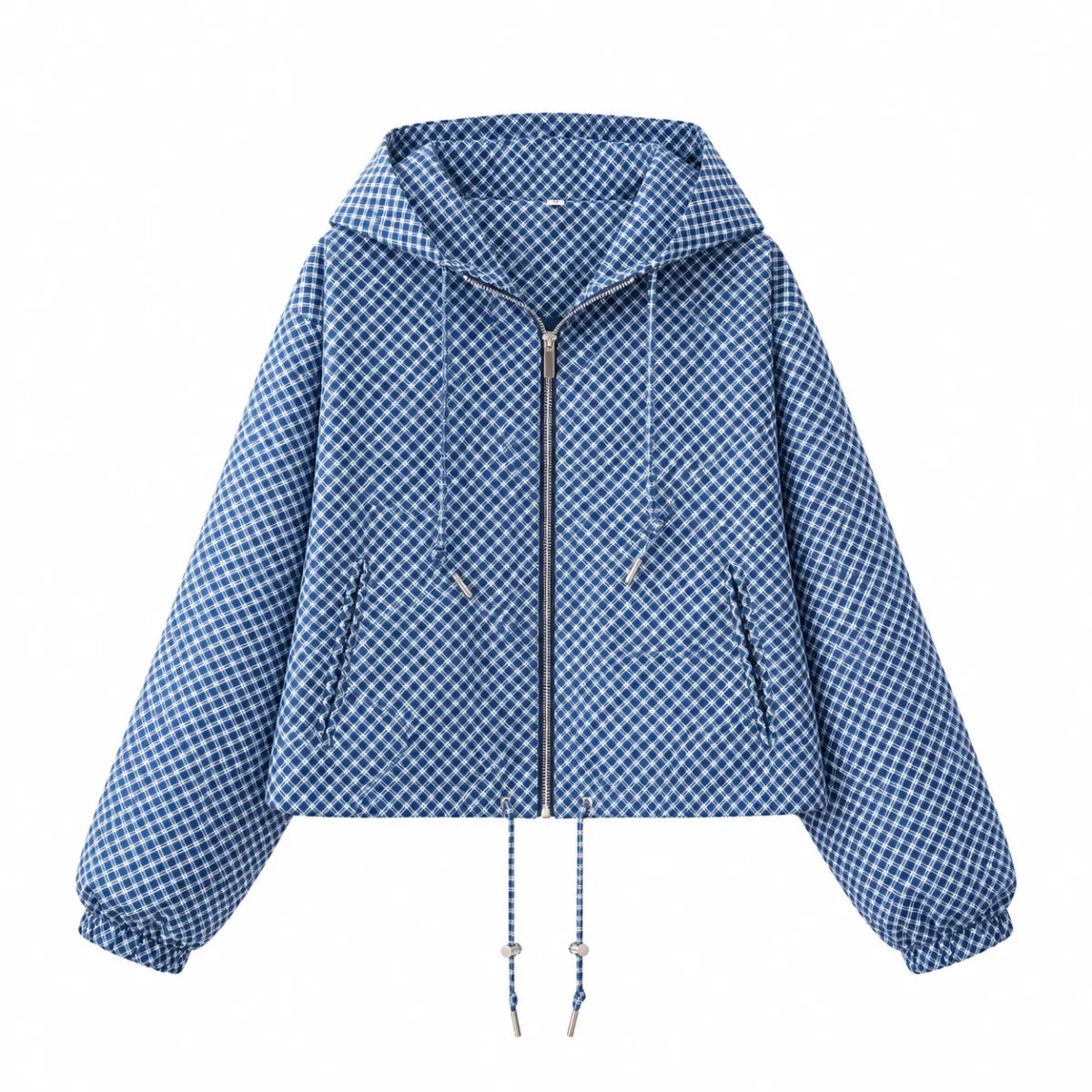 KVLOR™ Cropped Hooded Plaid Jacket