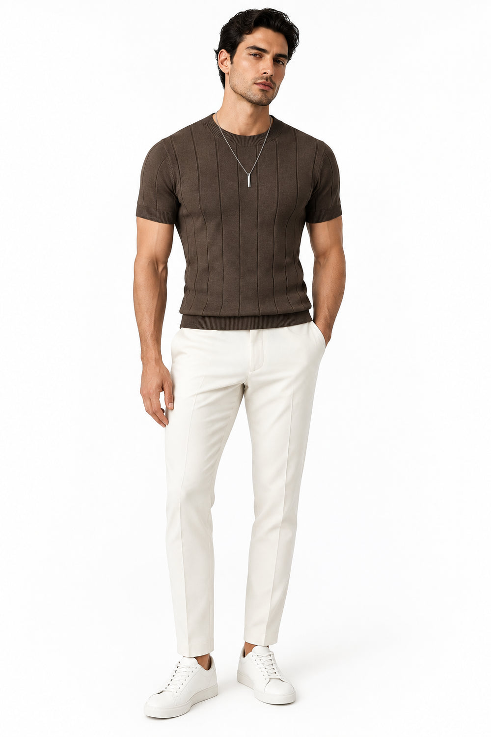 KVLOR™ Fine-Knit V-Neck T-Shirt