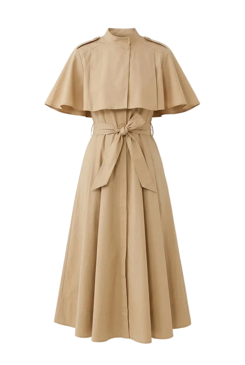 KVLOR™ Belted Cape-Overlay Midi Dress