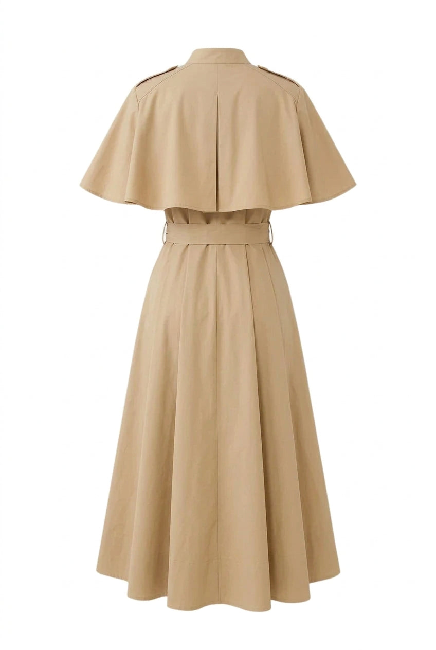 KVLOR™ Belted Cape-Overlay Midi Dress