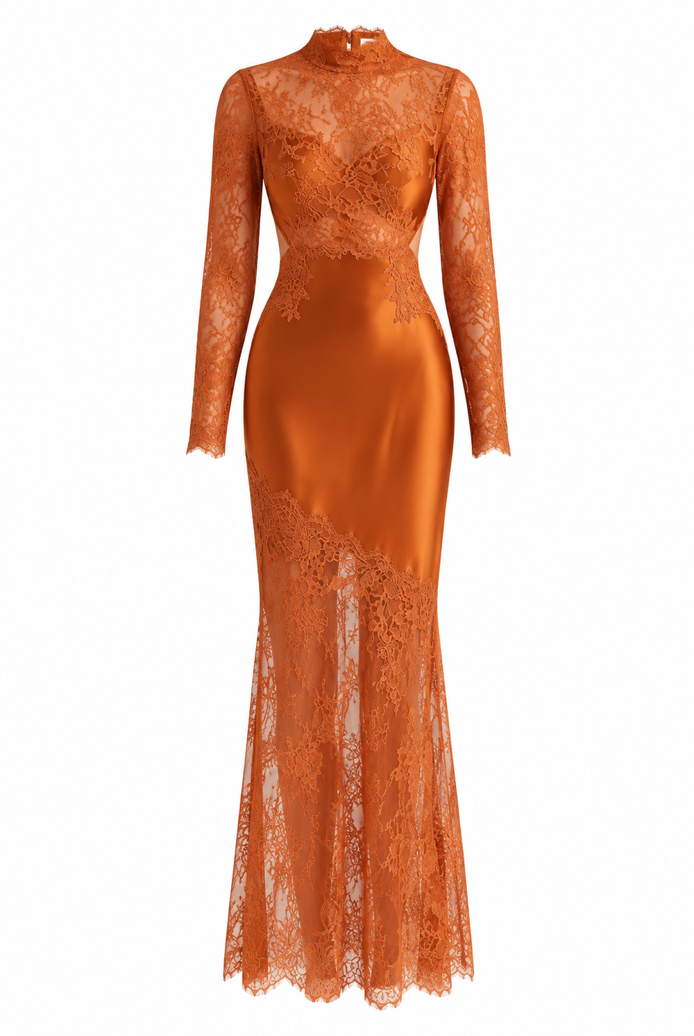 KVLOR™ Lace-Detail Satin Mermaid Maxi Dress